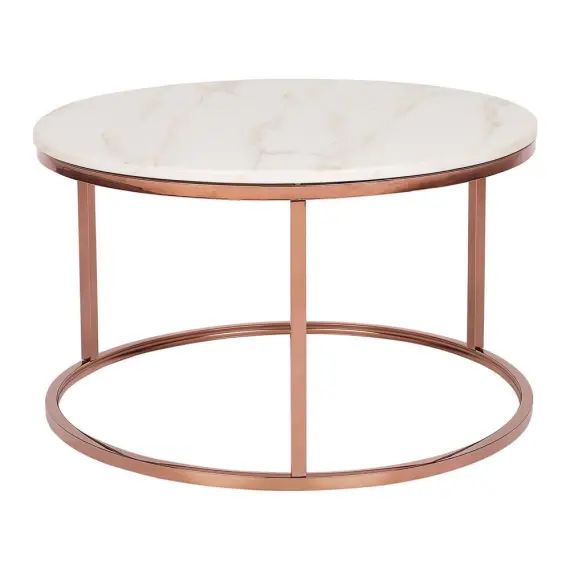 Table basse cuivrée avec effet marbre rose
