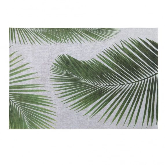Tapis d’extérieur gris imprimé feuilles de palmier 155×230