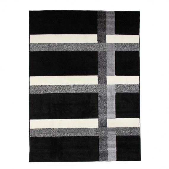 Tapis toucher laineux lignes croisées noir 133×190