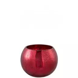 Photophore boule craquelé verre rouge brillant D15cm