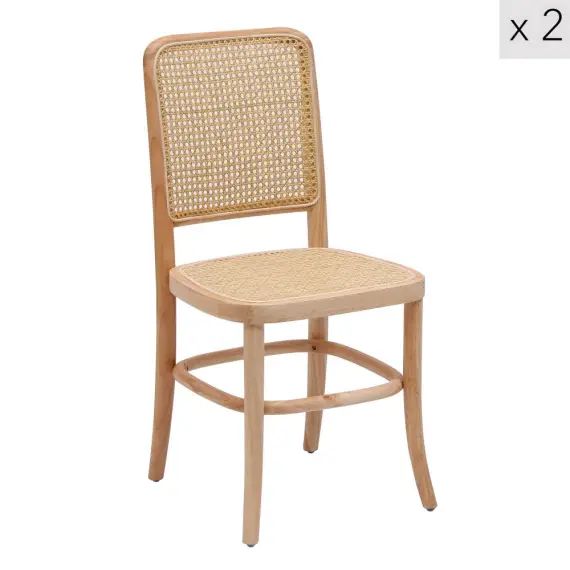 Lot de 2 chaises en bois massif et rotin naturel