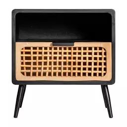 Table de chevet en bois et fer en noir et marron 48x35x51