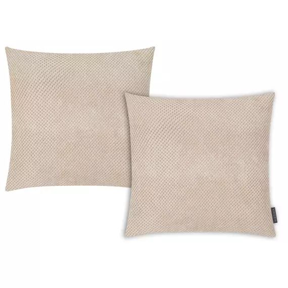 Housses de coussin en velours avec relief beige-Lot de 2-40×40