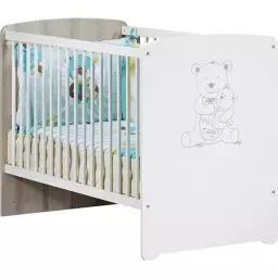 Lit bébé 120×60 sérigraphié taupe en bois blanc blanc