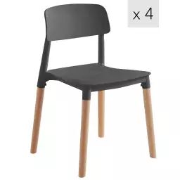 Lot de 4 chaises scandinaves en bois et polypropylène noir