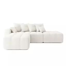 Canapé d’angle gauche convertible en tissu 5 places blanc pur