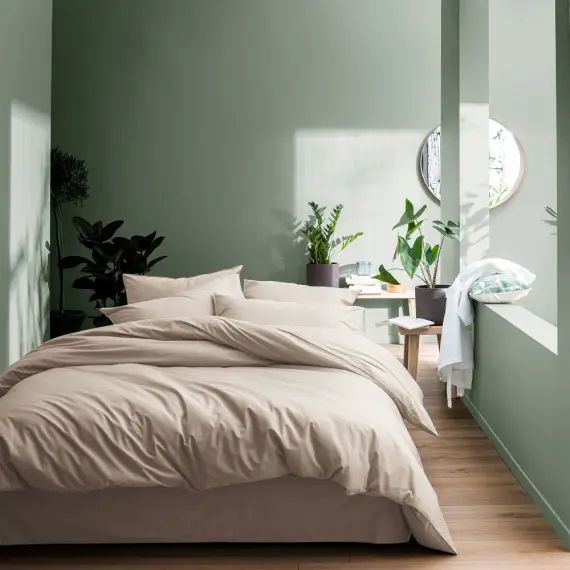Parure de lit unie en coton lavé Lin 240×220+2x65x65cm