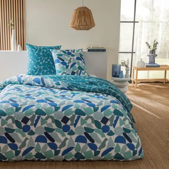 Parure de lit 2 personnes coton  imprimé bleu 240x220cm