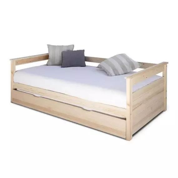 Lit gigogne – AKITEN RETAIL – Izao – Bois massif – 2 places – 2 matelas inclus marron