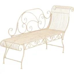 Chaise longue d’extérieur avec accoudoirs en métal Crème antique