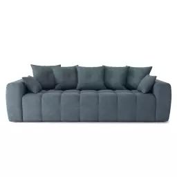 Canapé droit convertible en tissu 3 places bleu gris