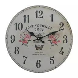 Horloge murale en MDF blanche à impression florale ø 33,8 cm