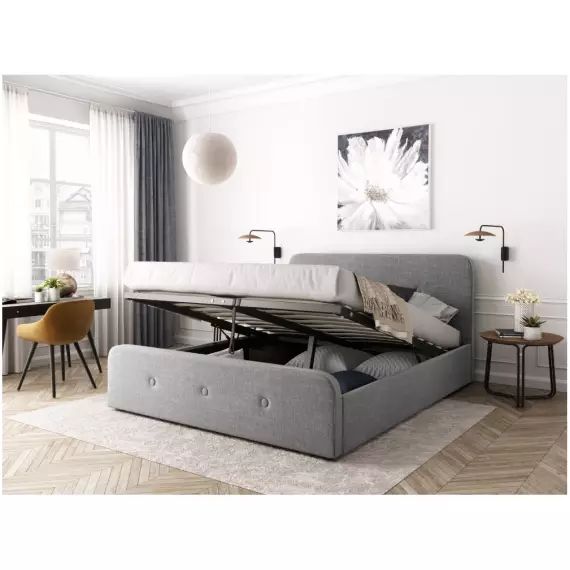 Cadre de lit BALA avec sommier relevable à lattes – Gris, Largeur – 160 cm – 171 x 220 x 101 cm – Usinestreet