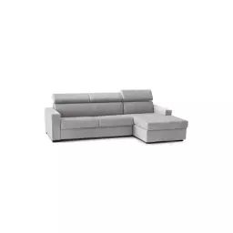 Canapé d’angle convertible 3 places en tissu gris
