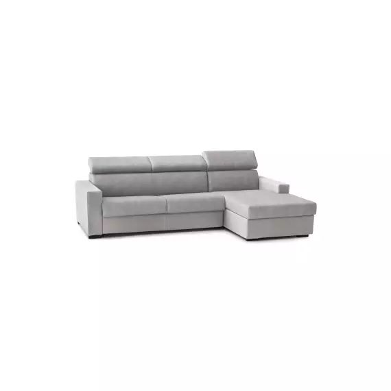 Canapé d’angle convertible 3 places en tissu gris