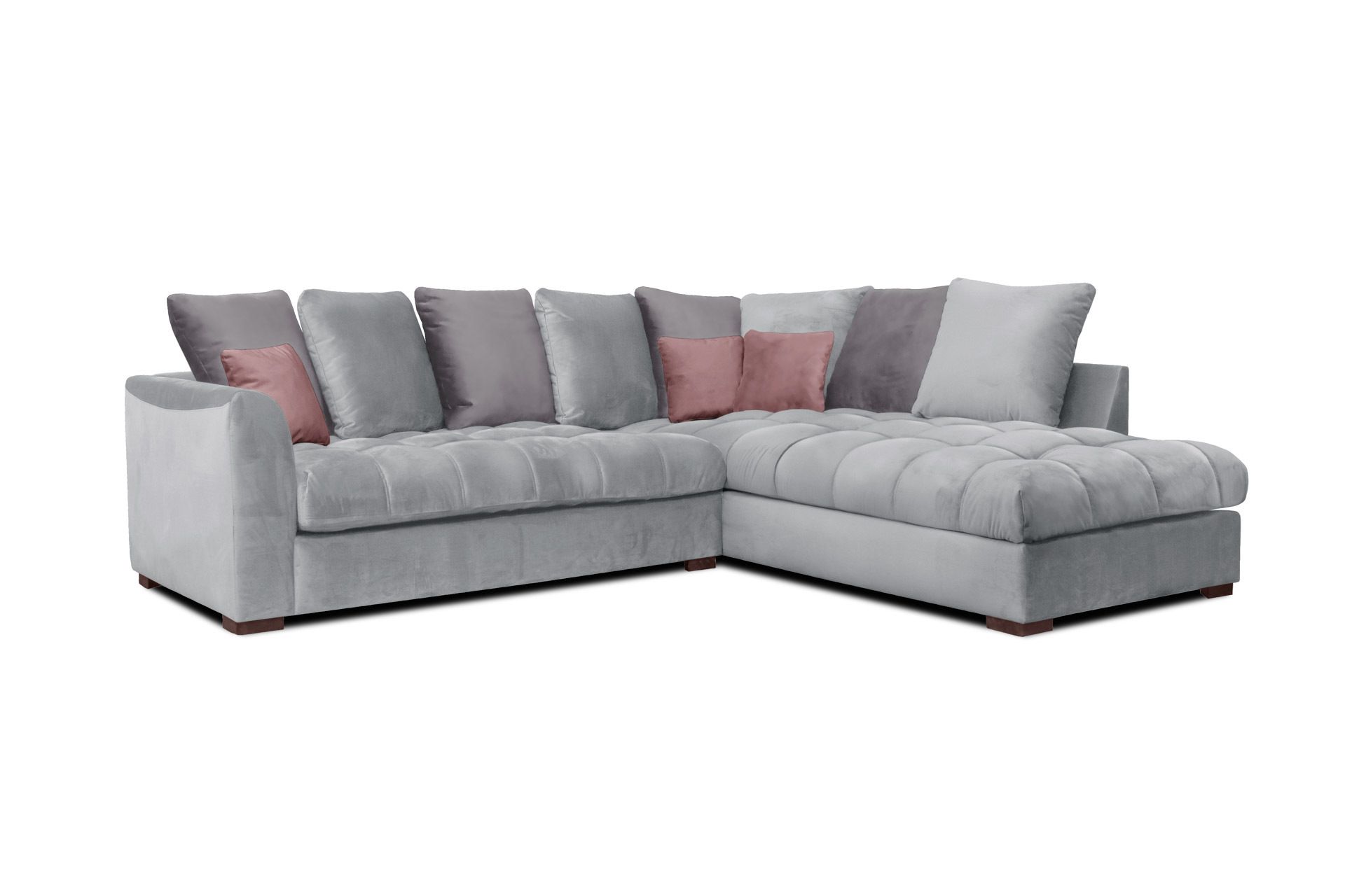 Canapé d’angle droit 5 places tissu gris