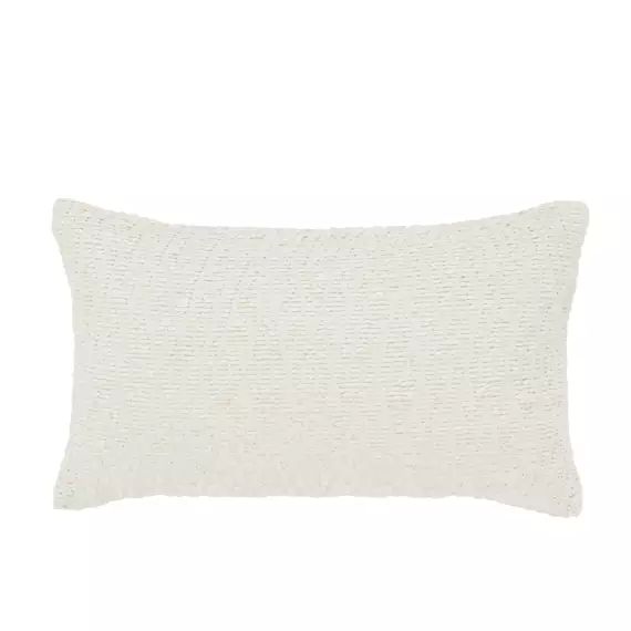 Coussin en coton biologique tissé jacquard écru boutons en noix de coco 50×30