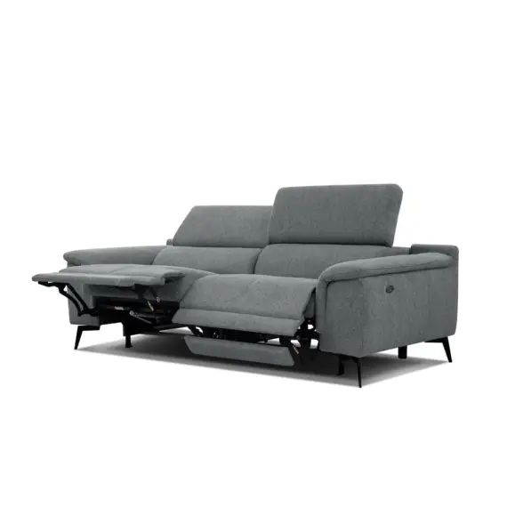 Canapé droit 3 places avec 2 relax  électriques tissu gris