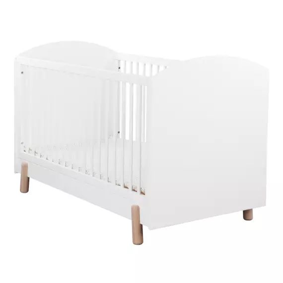 Lit bébé évolutif 70×140 cm bois massif blanc et bois