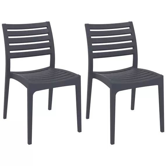 Lot de 2 chaises de jardin empilables en plastique Gris foncé
