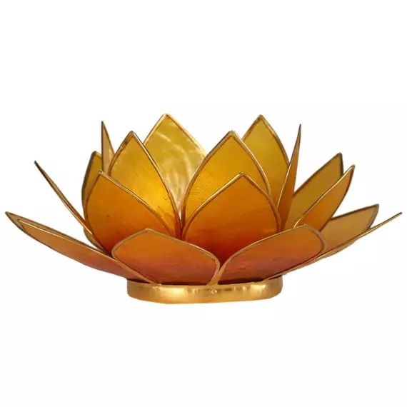 Porte bougie fleur de lotus jaune orange bord or