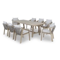 Ensemble table de jardin 230×100 cm et 8 chaises bois et corde