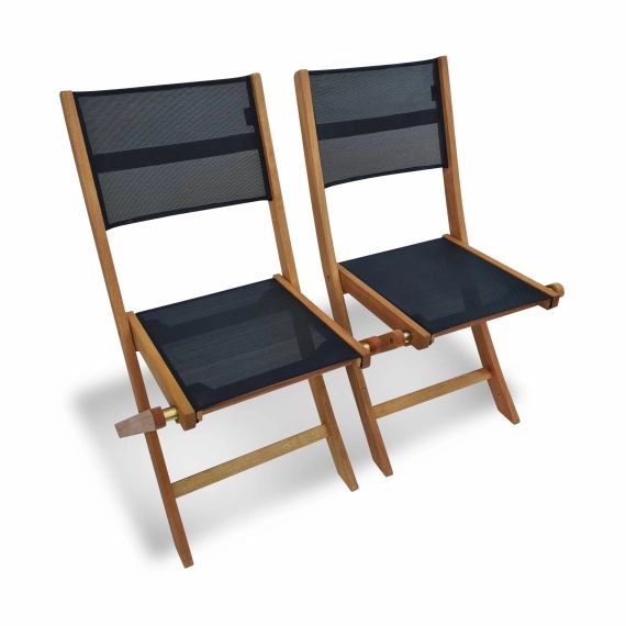Lot de 2 chaises pliantes en bois d’Eucalyptus FSC huilé noir