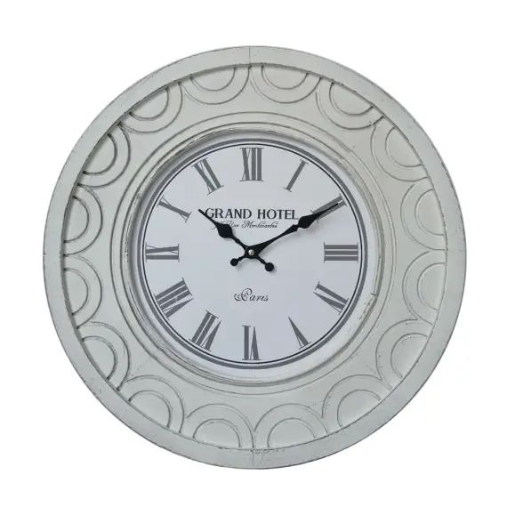 Horloge murale sculptée avec chiffres romains en MDF blanche Ø 50 cm