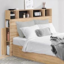 Tête de lit avec rangement intégré bois façon hêtre et noir 165 cm