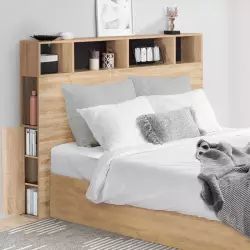 Tête de lit avec rangement intégré bois façon hêtre et noir 165 cm