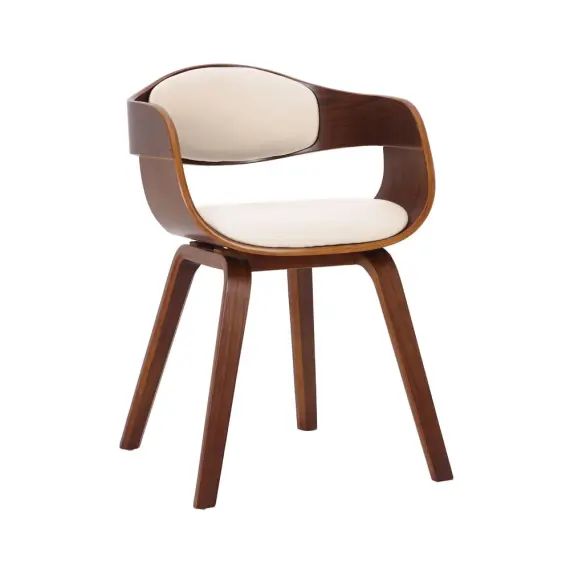 Chaise avec dossier ajouré et accoudoirs en similicuir Noyer / Crème