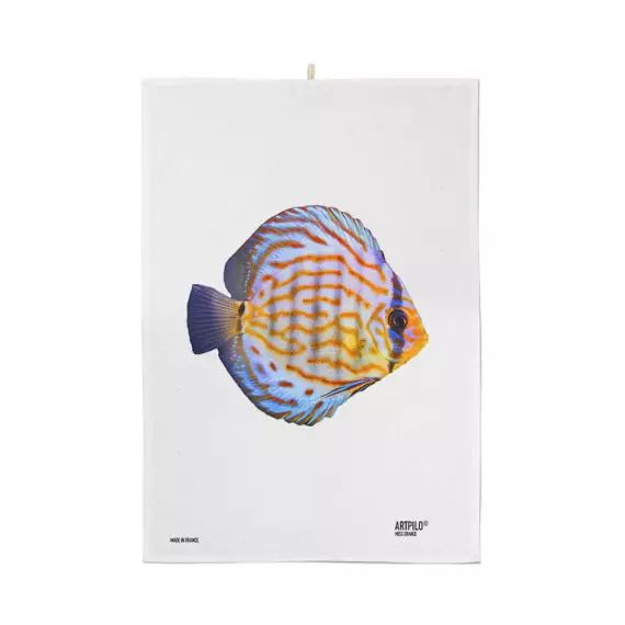 Torchon déco poisson coton blanc