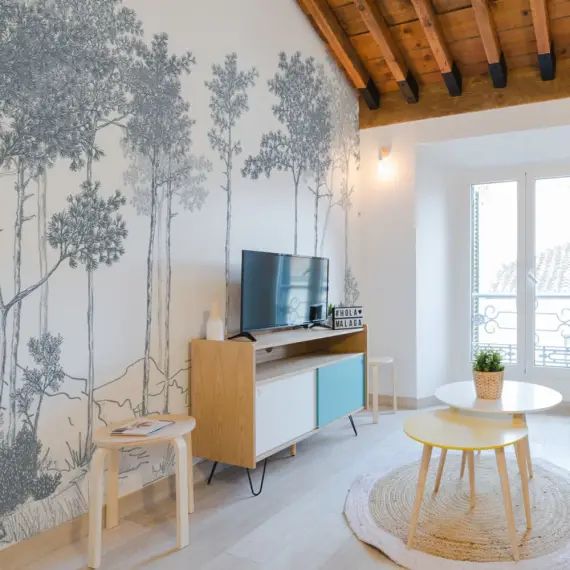 Papier peint panoramique balade dans les bois 525 x 250 cm bleu