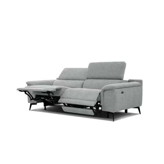 Canapé droit 3 places avec 2 relax électriques tissu gris clair
