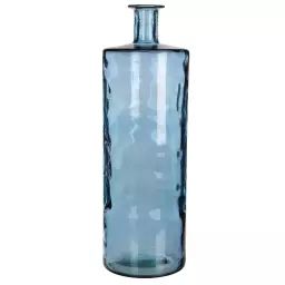 Vase bouteille en verre recyclé bleu H75