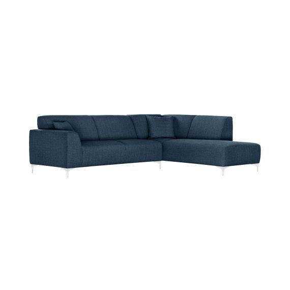 Canapé d’angle droit 5 places toucher lin bleu jeans