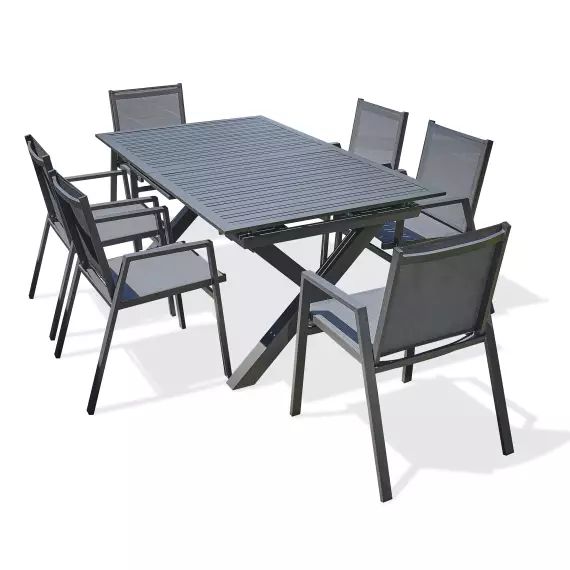 Ensemble repas de jardin 6 places en aluminium gris anthracite