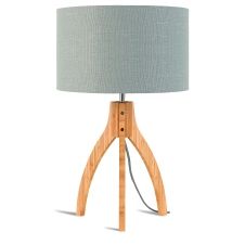 Lampe de table en bambou abat-jour en lin gris clair, h. 54cm