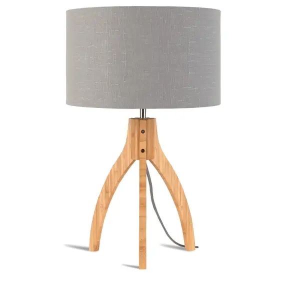 Lampe de table en bambou abat-jour en lin gris clair, h. 54cm