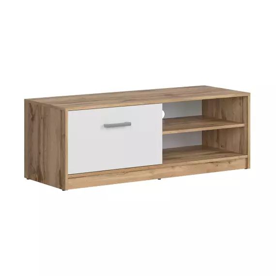 Meuble TV 1 porte 118 cm stratifiés blanc et naturel