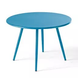 Table basse de jardin ronde en métal bleu pacific 40 cm