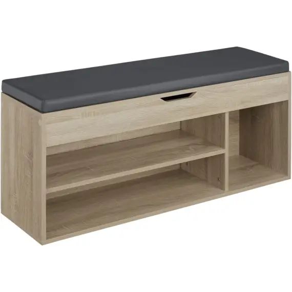 Banc à chaussures NATALYA avec coussin d&rsquo;assise 104x30x49cm effet