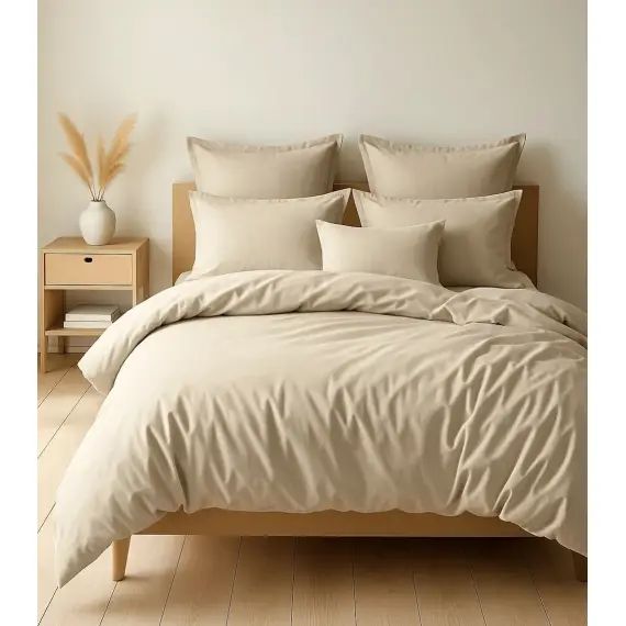 Parure housse de couette coton beige 140×200 cm