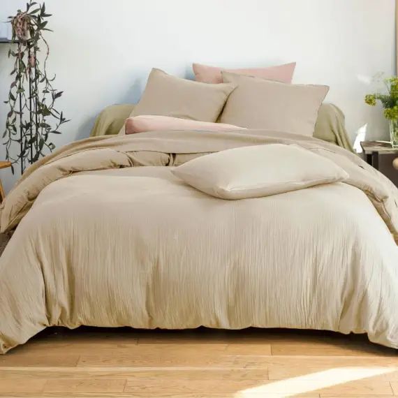 Housse de couette 200×200 beige en coton