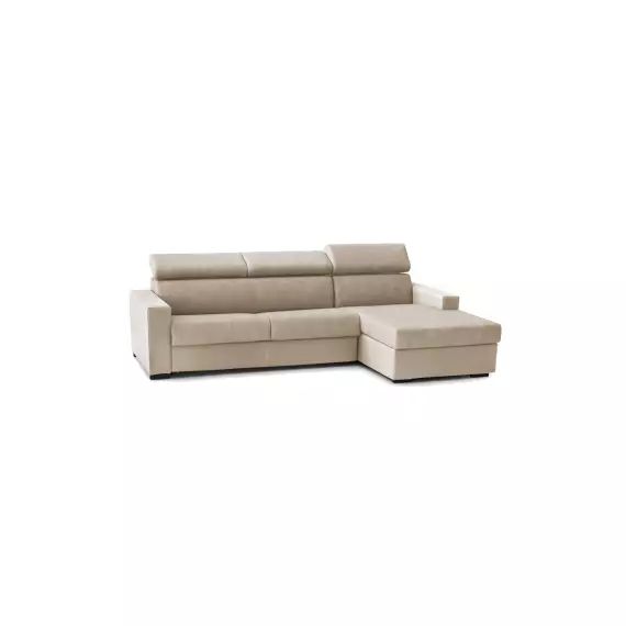 Canapé d&rsquo;angle convertible en tissu beige
