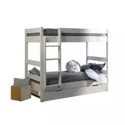 Pack lit superposé séparable avec sommier gigogne et matelas Aaron   Blanc 80×190 cm blanc