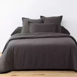Parure de lit 1 place coton unie gris foncé 140×200 cm