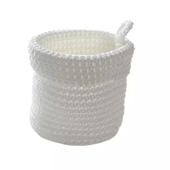 Panier rond maille crochet 12x10cm – Blanc