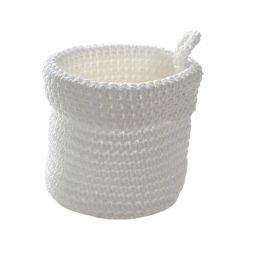 Panier rond maille crochet 12x10cm – Blanc