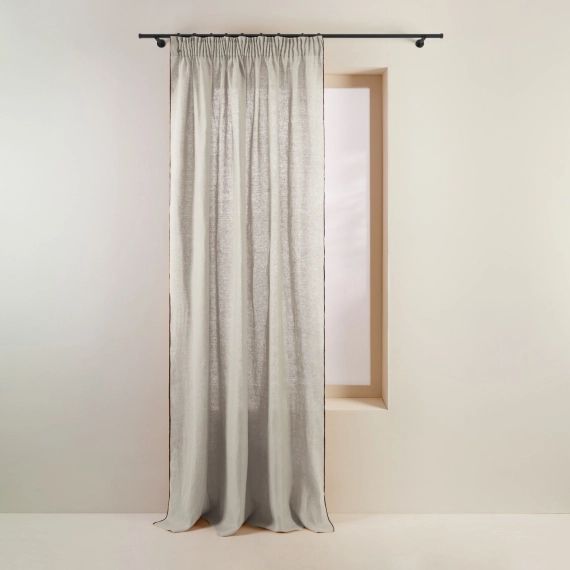 Rideau à galon fronceur 200×280 cm Calcaire et bourdon noir en Lin
